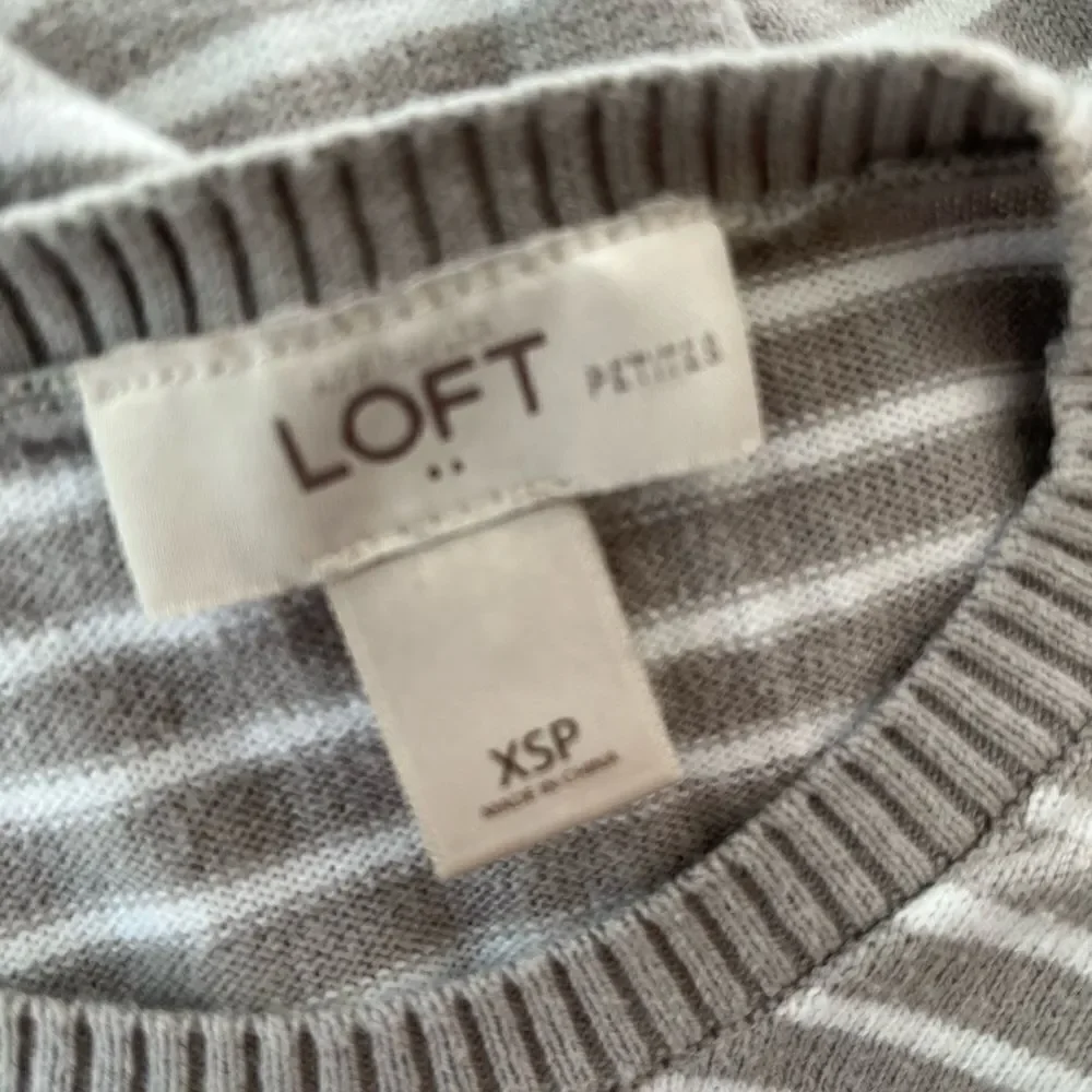 LOFT cotton layered look striped sweater with white shirttail hem , size XSP.